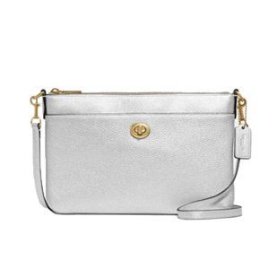 NEW Coach Silver Polly Metallic Leather Crossbody Bag